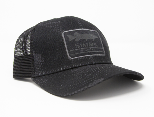 Simms Musky Patch Trucker Hex Camo Carbon Simms Musky Patch Trucker Hex Camo Carbon